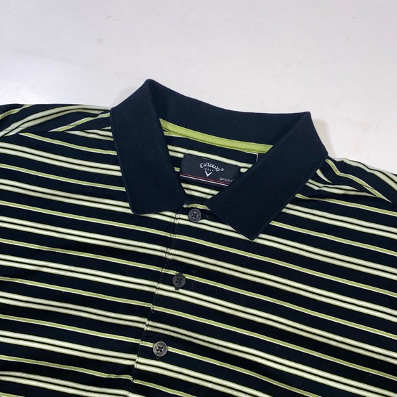 Callaway Golf Sport Polo Shirt Mens Large Black Striped Short Sleeve - Picture 1 of 6